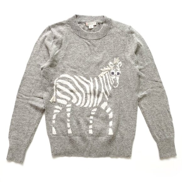 J.Crew Crewcuts Girls Wool Blend Sweater 14 (fits like 12) Zebra Graphic Gray - Picture 1 of 11